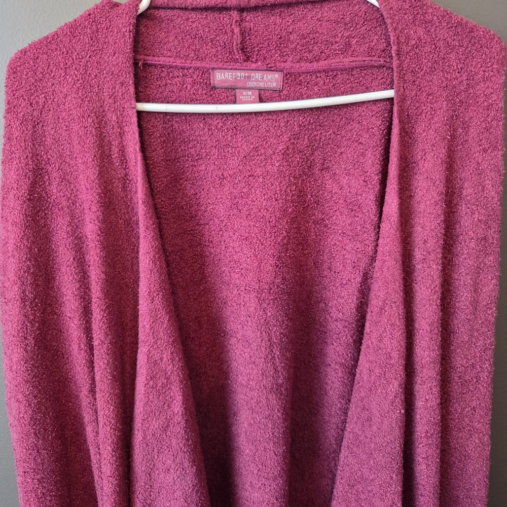 Barefoot Dreams CozyChic Lite Cardigan Duster Burgundy Size S/M Cozy Fall Winter - Picture 2 of 8